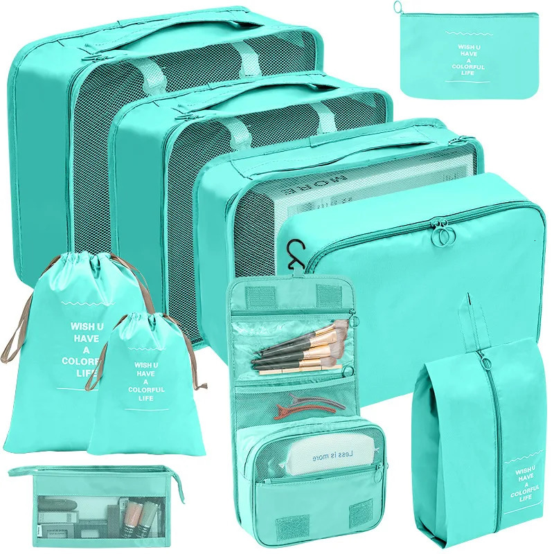 7/8/9/10 Pcs Set Travel Organizer Storage Bags Suitcase Packing Cubes Cases Portable Wardrobe Luggage Clothes Shoe Pouch Fold 250526