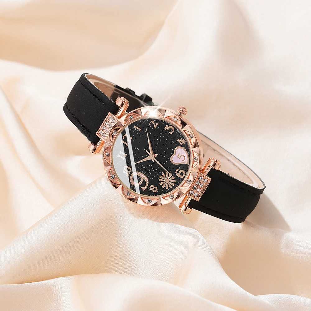 6PCS Set Watch For Women Luxury Leather Analog Ladies Quartz Wrist Watch Fashion Bracelet Watch Set Female Relogio FemininoXJ250527