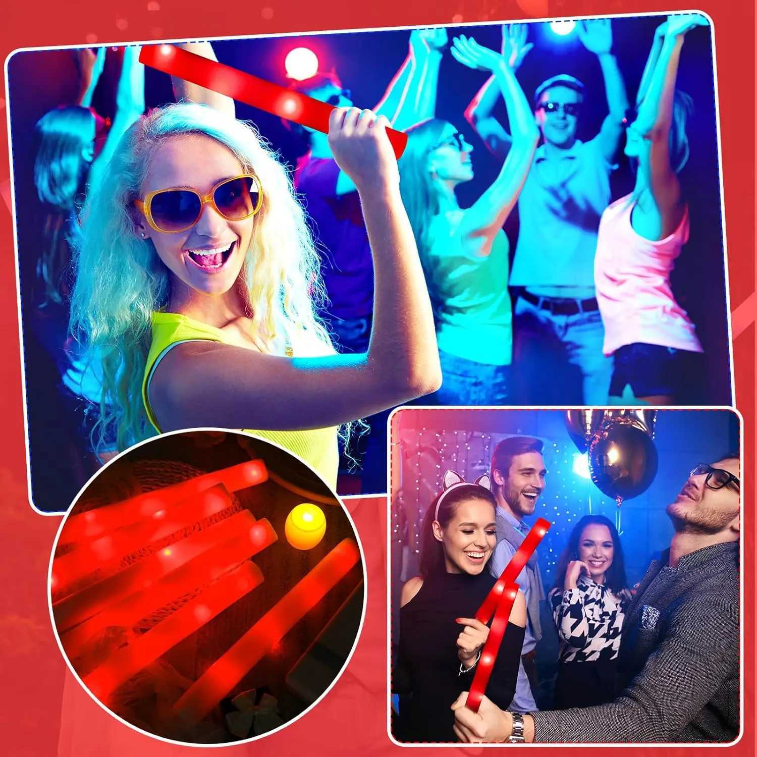 20/30pcs LED Glow Cheer Sticks Red Light Up Glow Sticks LED Foam Stick Wedding Wand Glow in The Dark Party Favors Supplies Raves W250528