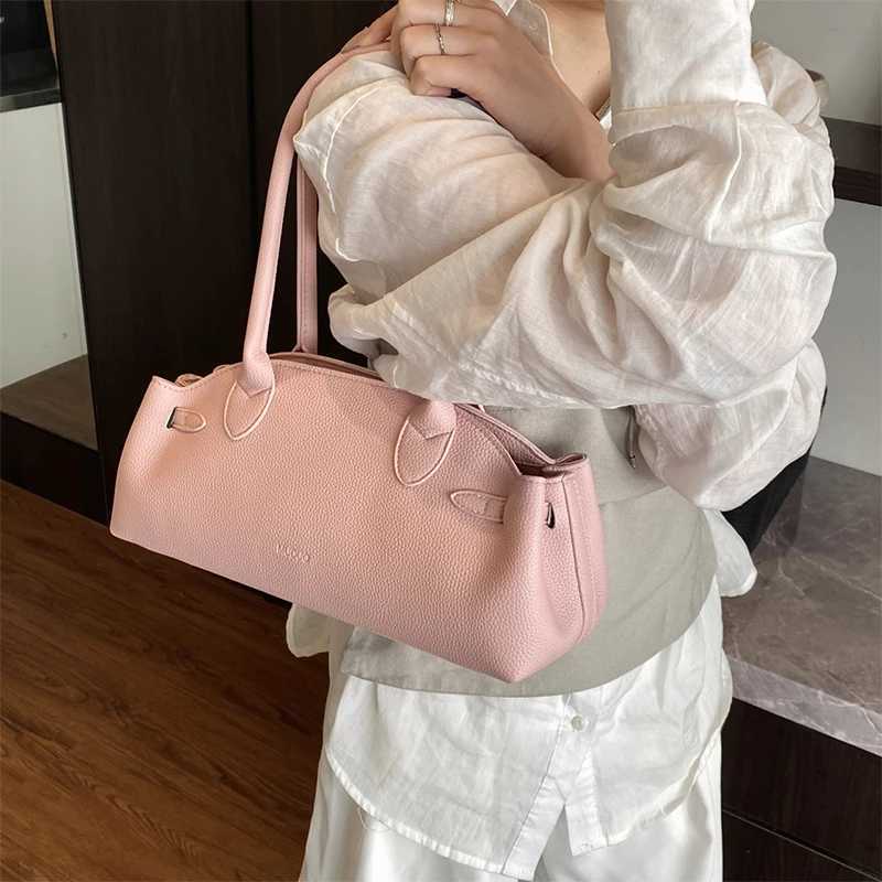 Korean Niche Womens Large Capacity 2025 New Fashion Lychee Pattern Handbag Shoulder Bag High-end Trend Underarm Bag Y250528