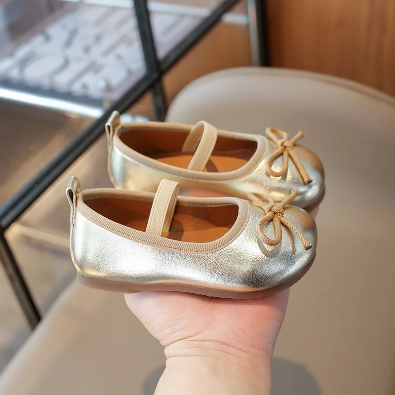 Little Girls Flat Shoes 2025 Spring Autumn Children Oxfords Kids PU Leather Shoes For Girl Ballet Dress Shoes Gold Silver Red 250528