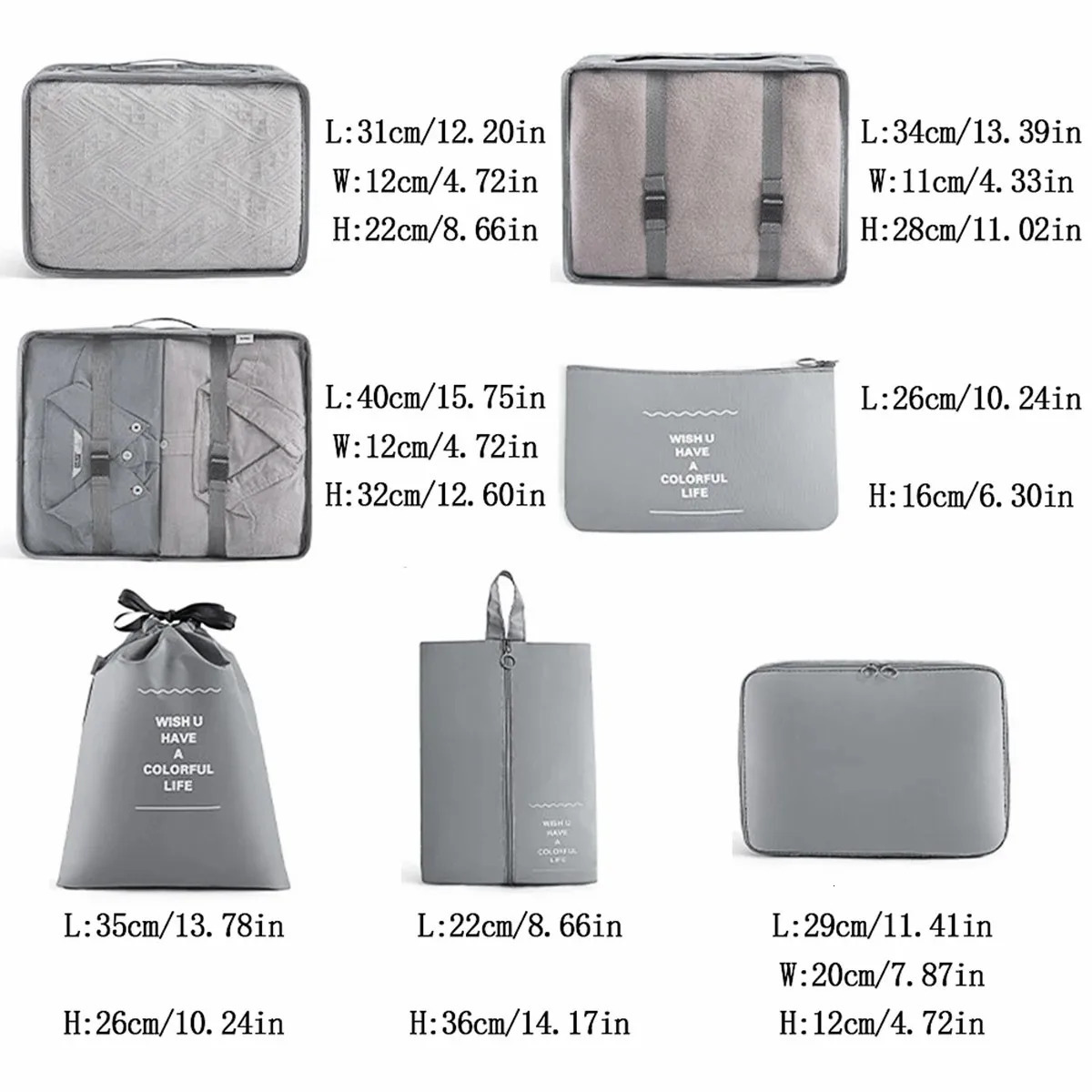 7 Pcs Set Travel Organizer Storage Bags Suitcase Packing Cubes Set Cases Portable Luggage Clothes Shoe Tidy Pouch Folding 250526