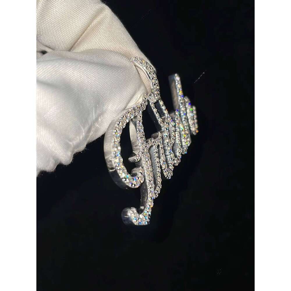 Women's Custom Sterling Sier Moissanite VVS Name Pendant Fully Iced with Letter Design Chic Christmas Gift for Her
