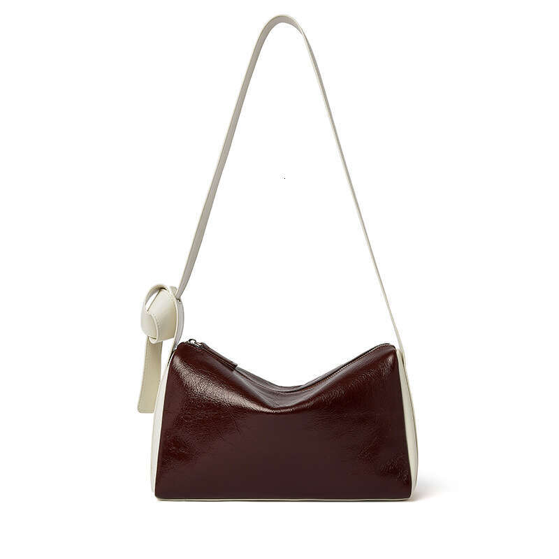2024 New First Layer Oil Wax Cowhide Crossbody Korean Style Niche High-end Pillow Single Shoulder Women's Bag