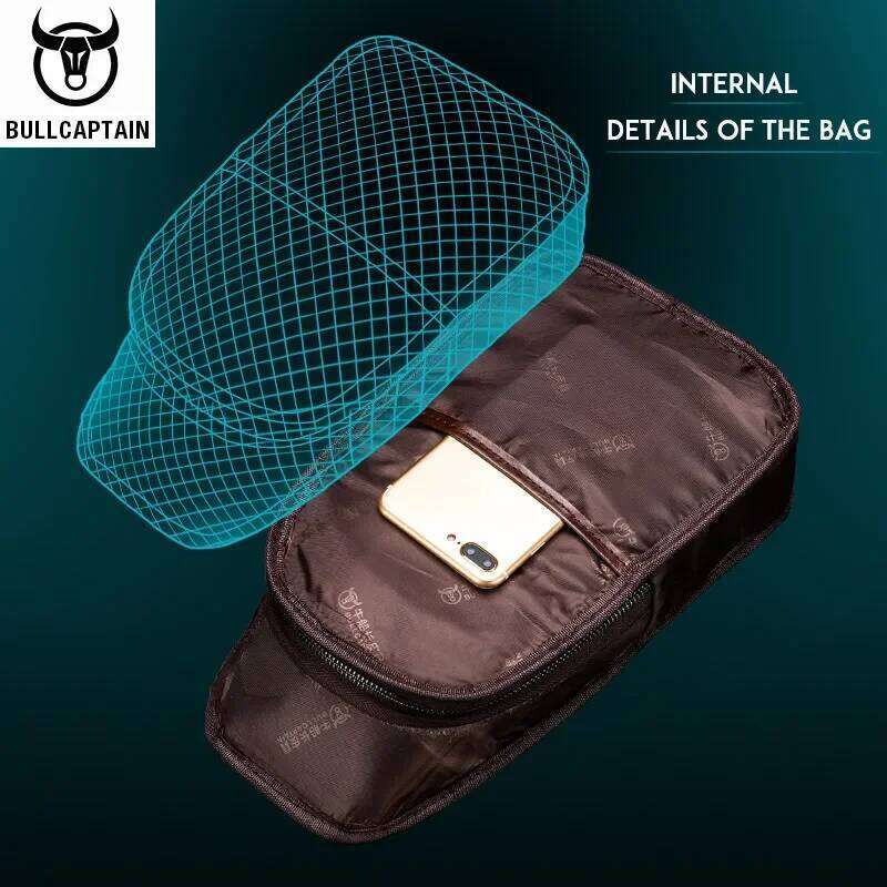 BULLCAPTAIN Men's Genuine Casual Crossbody Bags Leather Chest Bag For Men Fashion Excursion Bag's Can Hold 7.9 Inch Ipai
