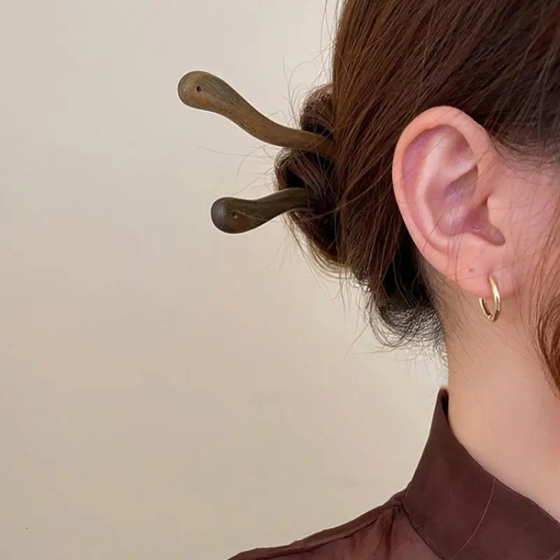 Chinese Style Elegant Wood Hair Stick For Women Girl Hairpins Simple Fork Vintage Hanfu Cheongsam Headwear Accessories 250519