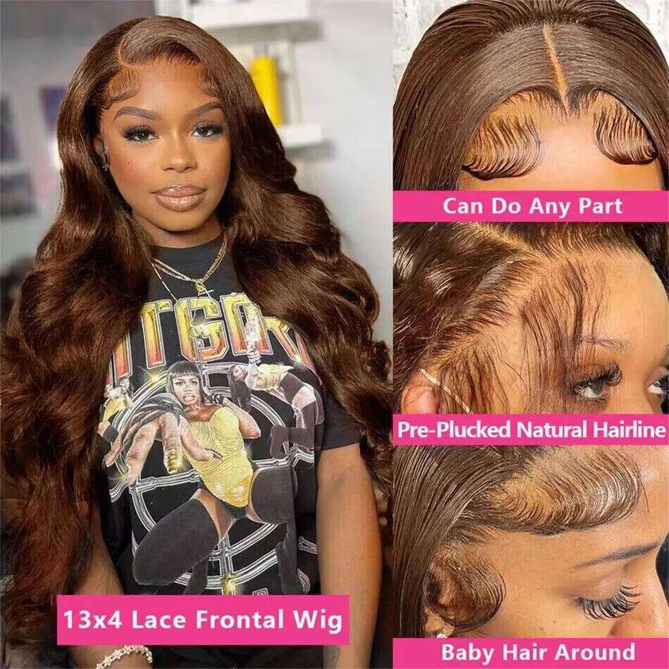 Chocolate Brown Body 13x4 13x6 Transparent Frontal 40 46 inches 200 Density Lace Front Human Hair Wigs