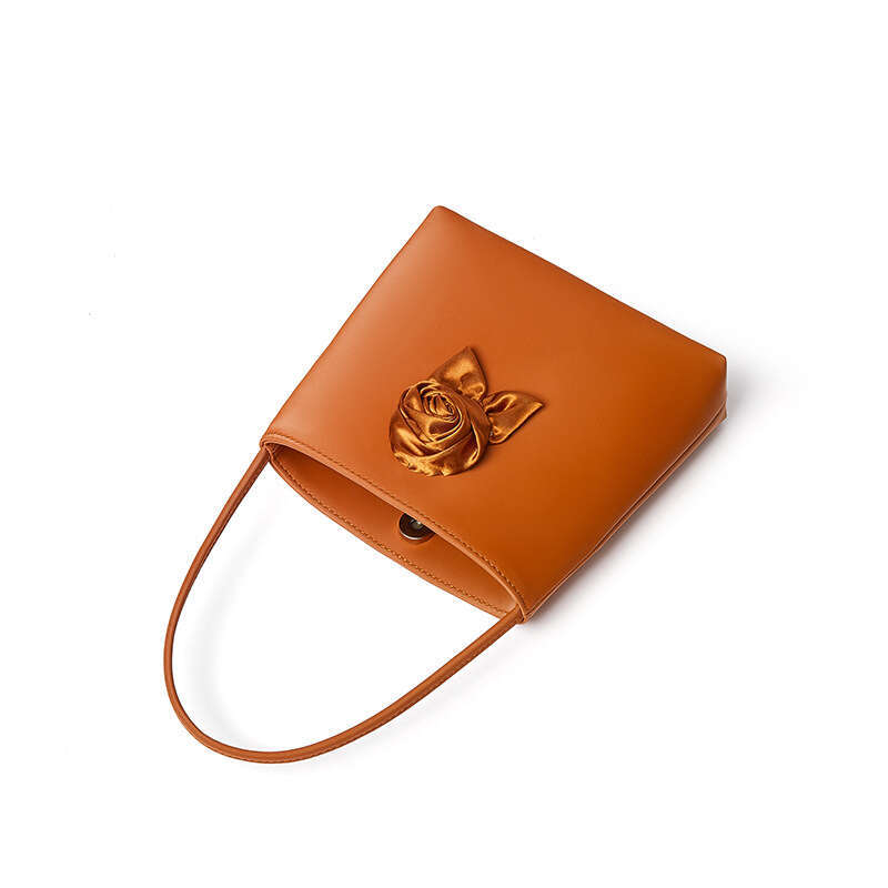 for Women New Satin Cowhide Handbag Niche High-end Sense Floral Shoulder Korean Style Genuine Leather Bag