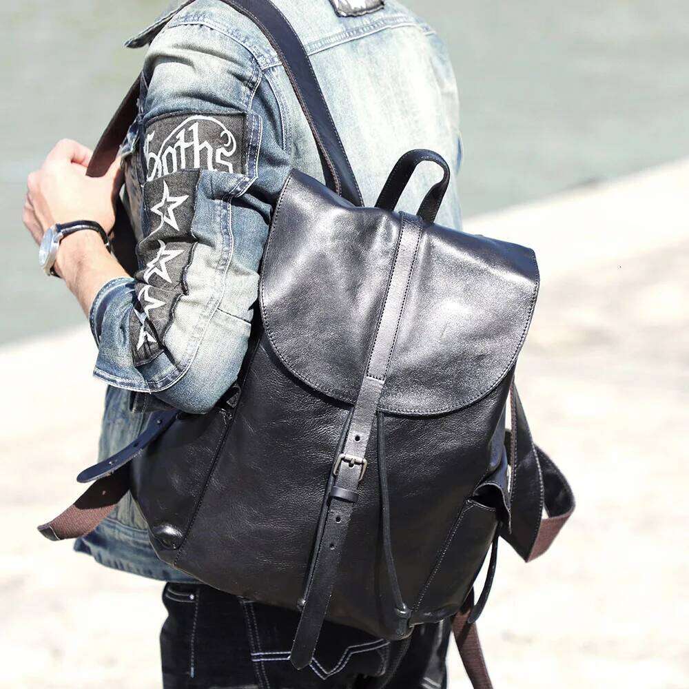 Casual Genuine Leather Men's Backpack Laptop For Men Travel Bag Top Layer Cowhide Male Backpacks Fashion Preppy Style