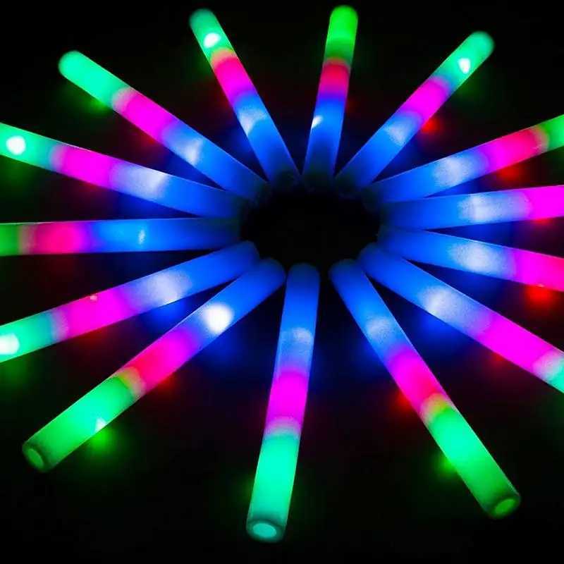 10Pcs Foam Glow Sticks with 3 Modes Colorful LED Flashing Glow Stick Glow in The Dark Party Supplies for Weddings Raves Concerts W250528