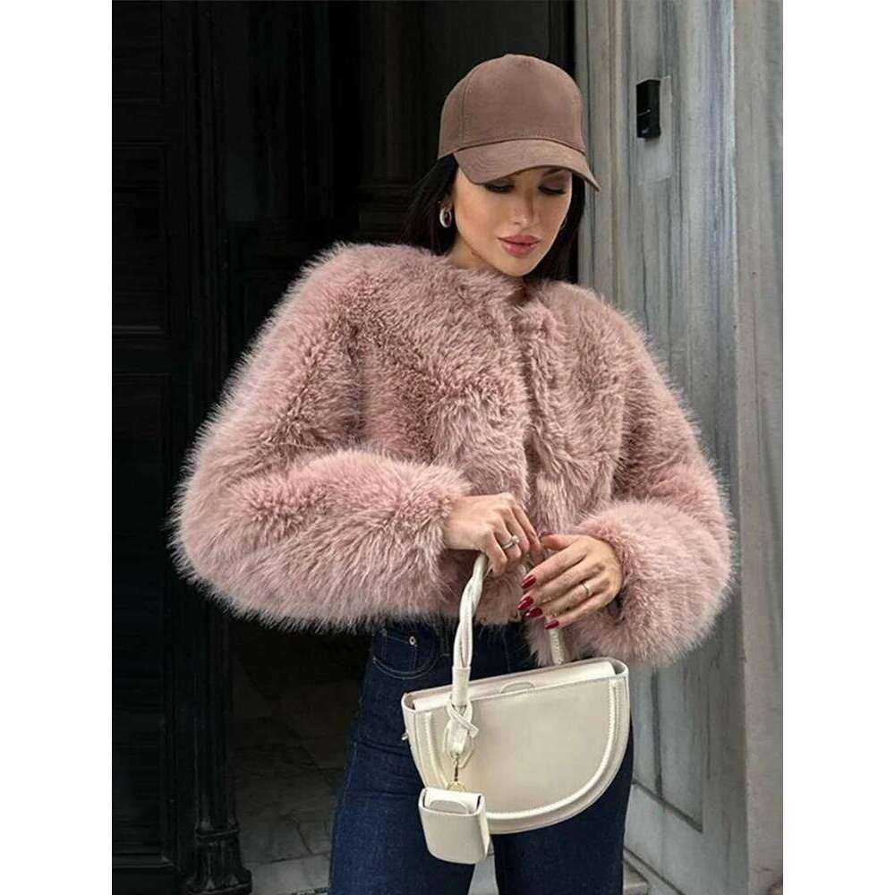 Faux Short Coats Women Casual Solid Long Sleeved Fluffy Fox Fur Jacket Female Autumn Winter Fashion High Street Outwear