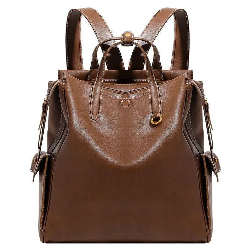 Free Shopping High End Oil Wax Leather Backpack With Retro Vegetable Tanned Leather, Large Capacity Travel And Commuting 14 Inch Computer Bag