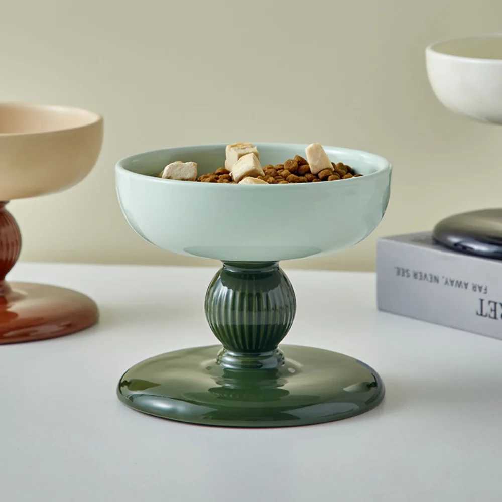 Elevated ceramic pet bowl for cats and dogs pet drinking bowl neck-friendly design anti-tipping base promotes healthy digestion Y250528