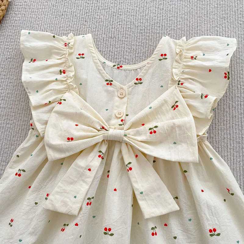 Summer Kids Sisters Sleeveless Dress 2-6T Cute Love Cherry Girls Bow Dress Baby Bodysuit X250528