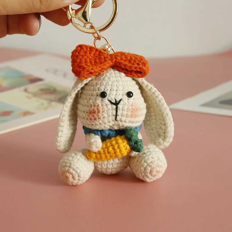 Cute Gray Rabbit Doll Crochet Keyrings Handmake Weaved Exquisite Cartoon Rabbit Keyrings For Car Keys Knitted Small Rabbit Doll X250528