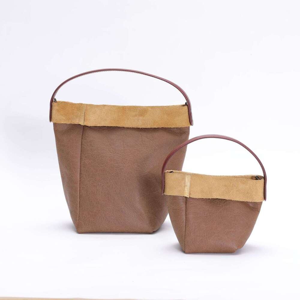2023 Autumn Winter New High-End Bucket Genuine Leather Women's Bag Simple Large Capacity Korean Fashion Shoulder Handbag
