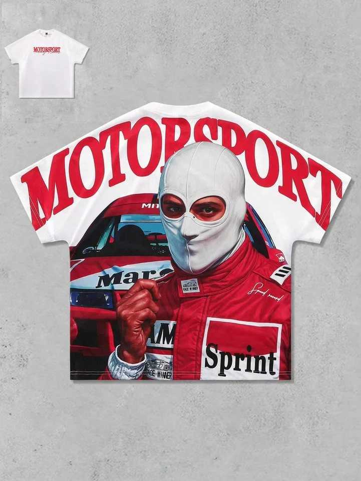 Racing Car T-shirt Mens Summer Round Neck Letter Print Short Pullover Y2k Sweater Model Loose Leisure Outdoor Strt Clothes X250528