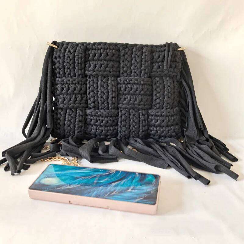 Handmade Crochet women's Shoulder Elegant Sling with Tassel for Ladies New Arrival in Style Trendy black Bag