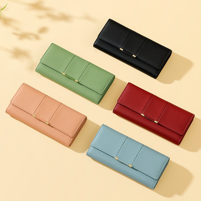 Free Shipping Designer Wallet Japanese Style Simple Large Capacity High-end Mobile Phone Bag Women's Long Three Fold Multi Card Pocket Change Hol