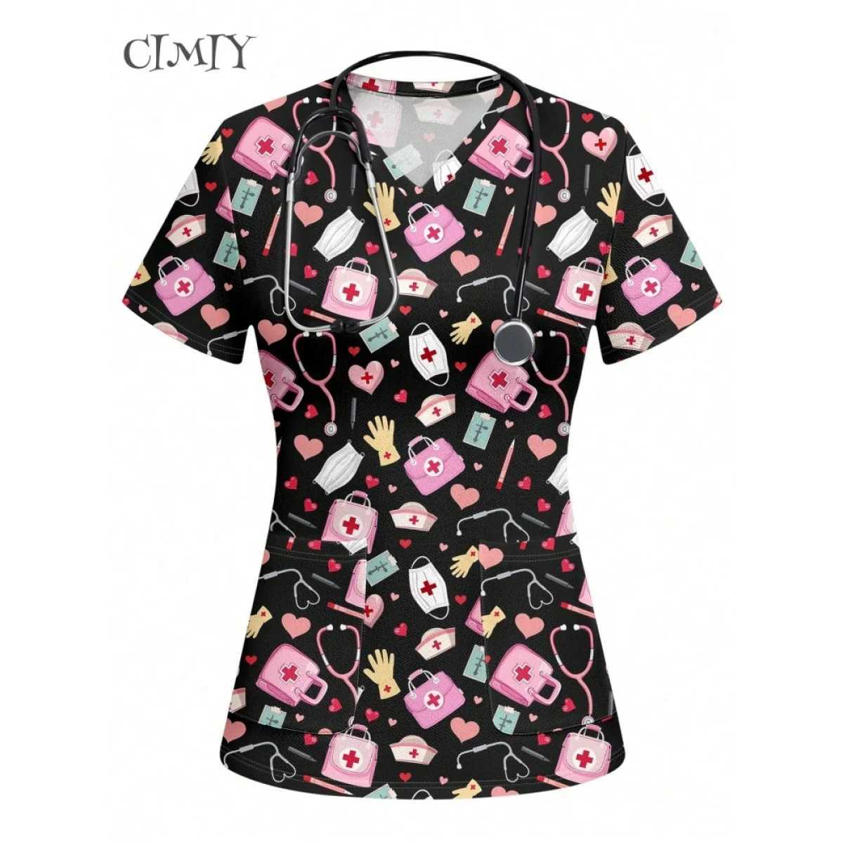 Medical Tools Graphic Healthcare Uniform Nurse Clinic Nursing Workwear Hospital T-shirt casual Short Slve Blouse Women Medical X250528