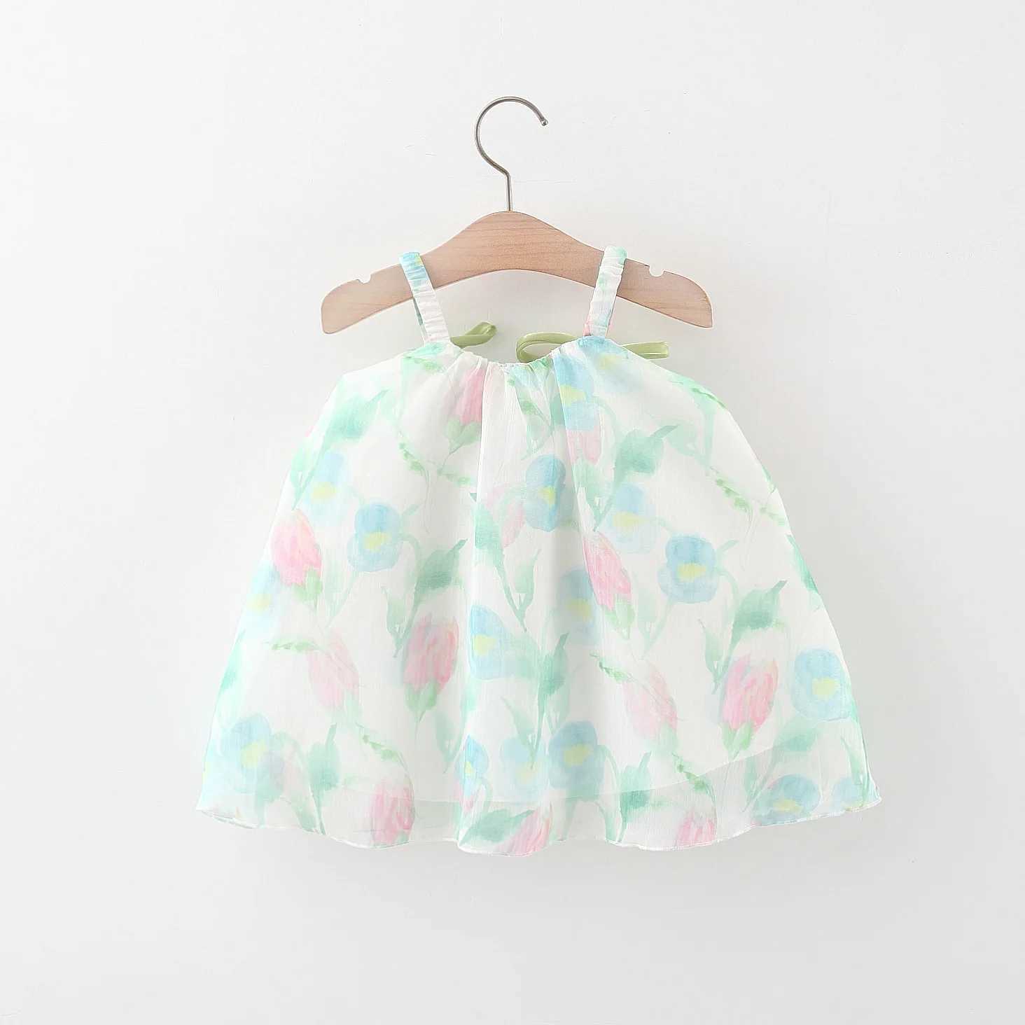 Summer Baby Girl With Two Tulips Chiffon Suspender Dress GirlS Bow Princess Dress X2505281