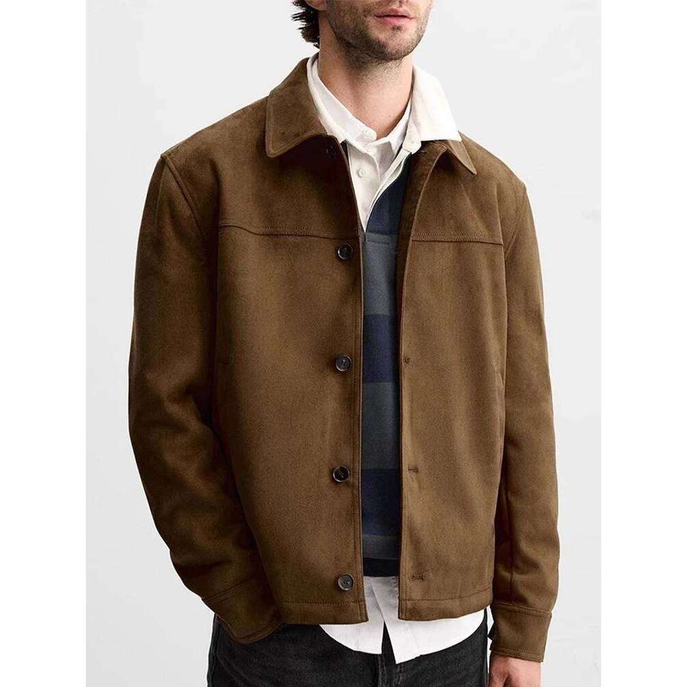 Women's Wear Men's Texture Imitation Suede Lapel Collar Straight Casual Jacket For Men