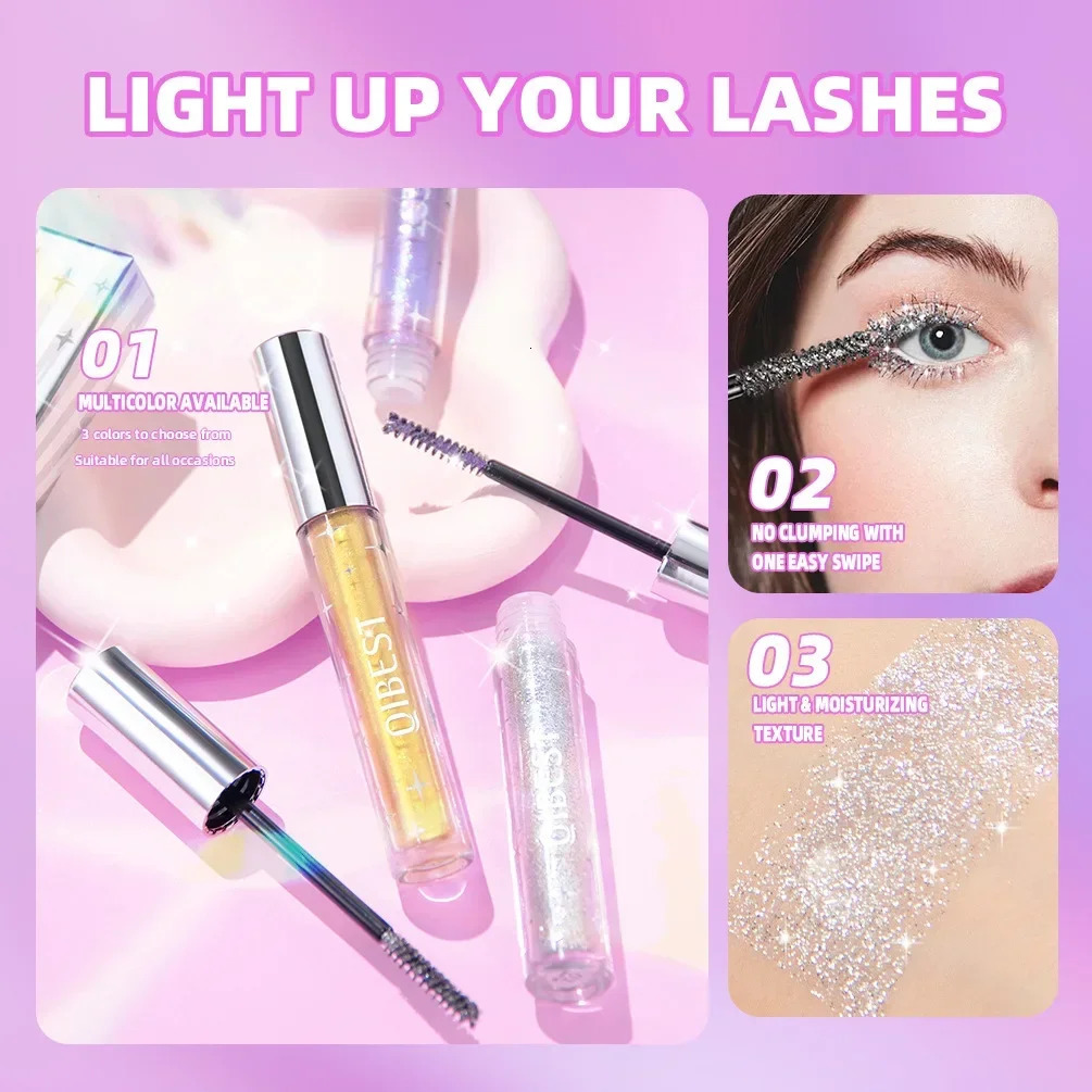 Sliver Gold Purple Diamond Glitter Mascara Quick Dry Long Lasting Waterproof Curling Thick Shiny Eyelash Sexy Mascara Makeup 250523