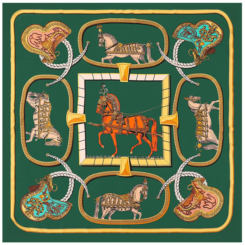 130cm War-horse Square Scarf Women Twill Silk Scarf Fashion Shawl Bandana Kerchief Scarves For Ladies 250527