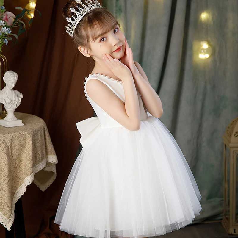 New Girls Princess Dress Summer Tulle Big Bow Girls Wedding Dress Piano Performance Costume Host Costume 2-10 Years Kids Clothes X250528