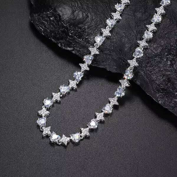 Heart Moissanite VVS1 Sier For Women Iced Out Chain Link Necklace Unisex Fine Hip Hop Jewelry