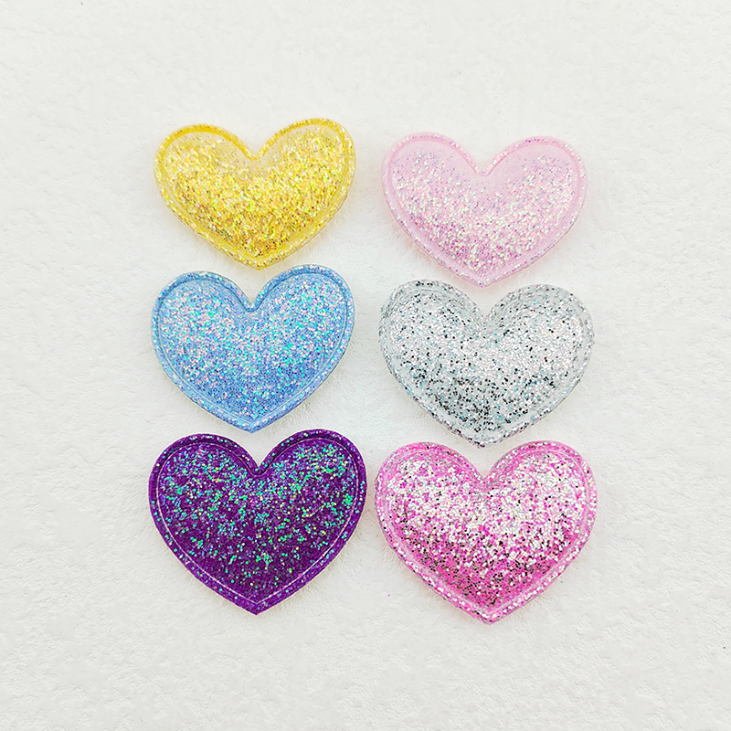 100Pcs 3.5*3CM Glitter Fabric Heart Appliques For Clothes Hat Sewing Supplies DIY Headwear Hair Clip Bow Decor Patches