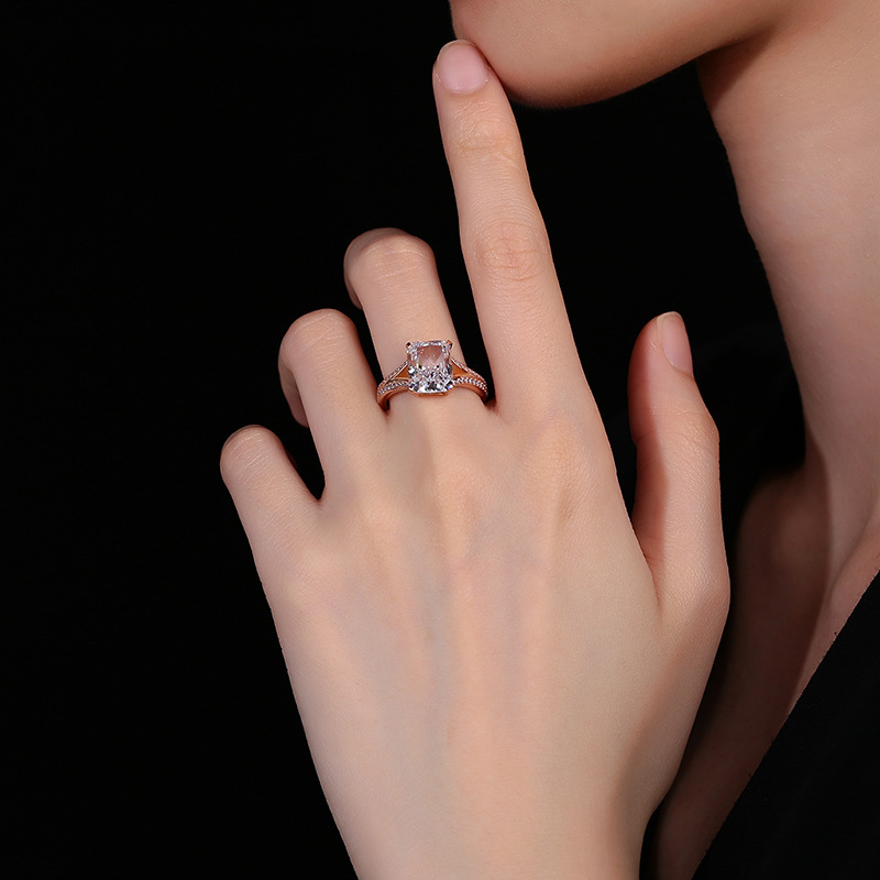 Elegant Rose Gold S925 Sterling Silver Engagement Ring with Cushion Cut Diamond & Purple Accent Stones, Perfect for Weddings & Special Occasions
