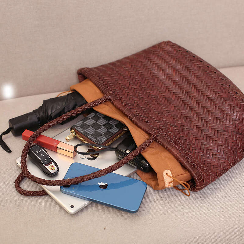Tote Bag Braided Handbag Dragon Diffusion Same Style French First Layer Cowhide Woven Handbag For Women Ins Genuine Leather Basket Bag Shoulder Bag