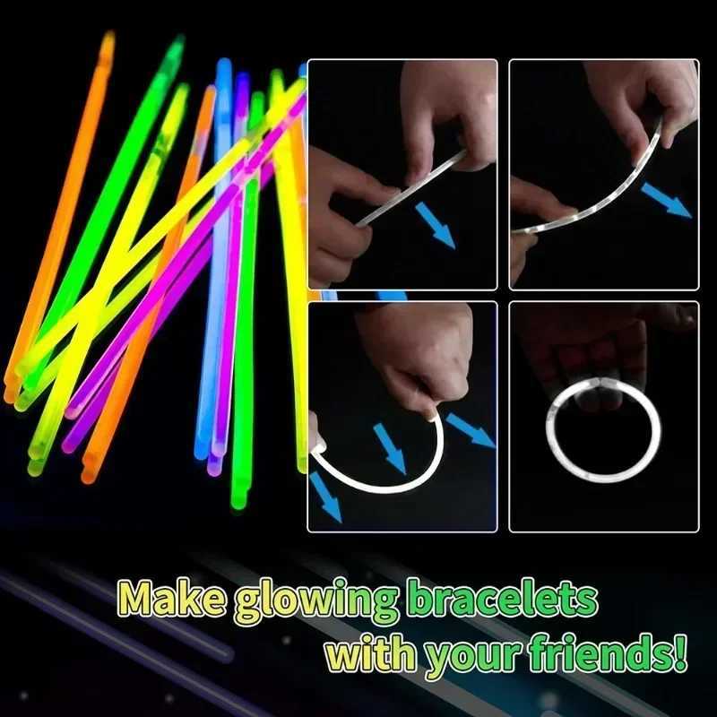 10/100pcs Fluorescence Sticks Party Multicolor Glowing Stick Bright Colorful Light Bendable Glow Bracelet Chemical Fluorescence W250528