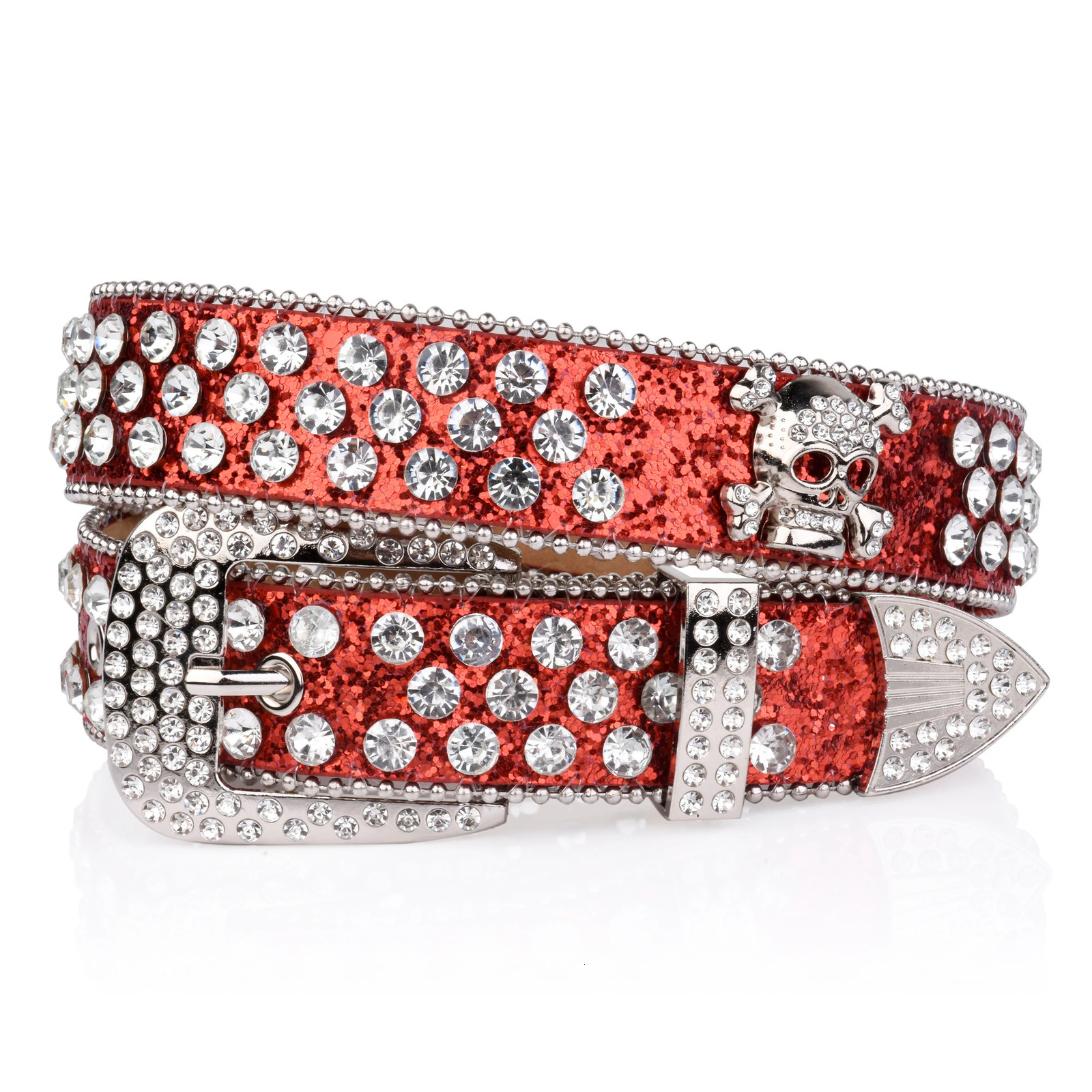 Skull Head Genuine Leather Belt Rhinestone Decor Rivet Hip Hop Jeans Belt Vintage Unisex Punk Belt For Women Men 250520