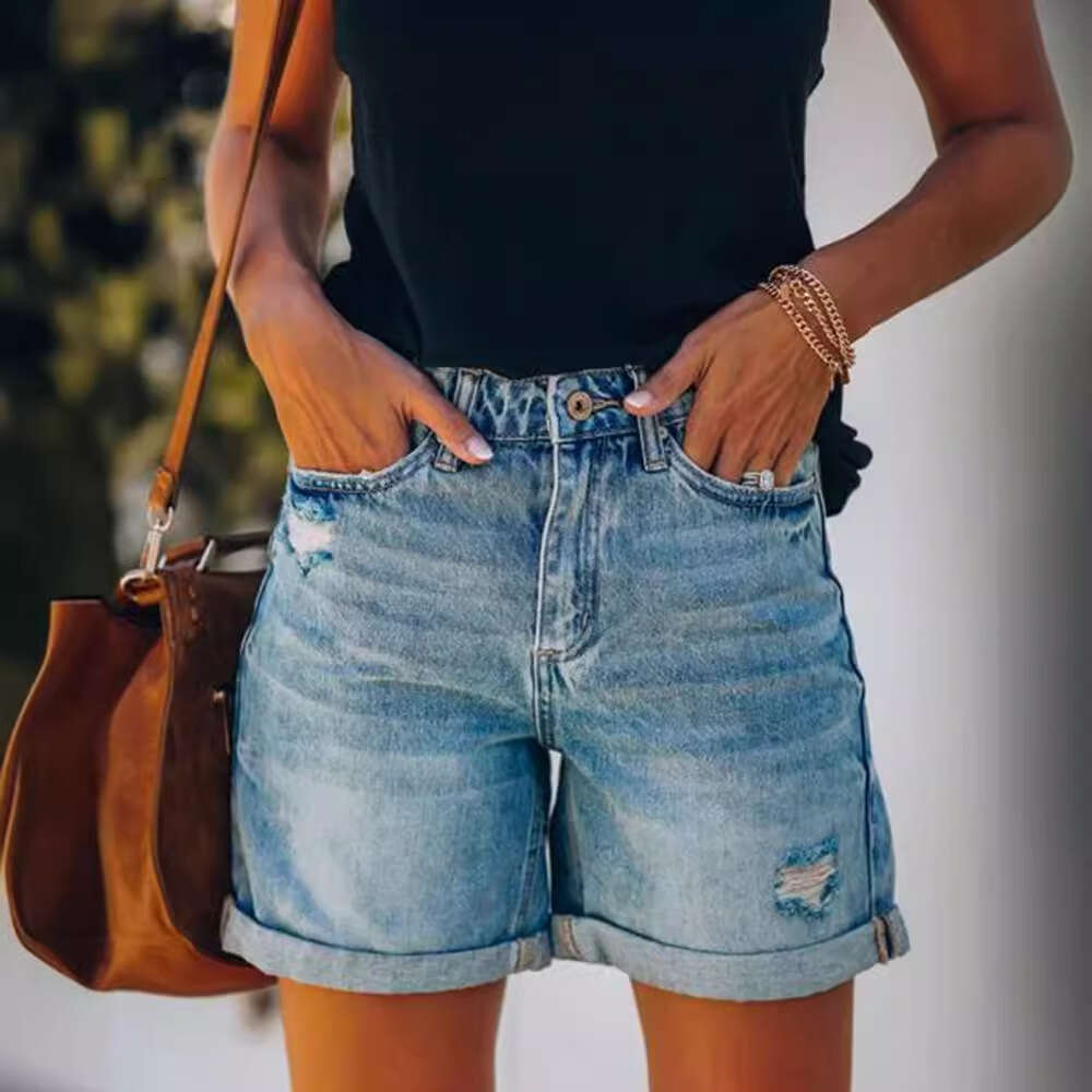 Shorts Women Denim Shorts Summer Fashion Street Style Rolled Hem Distressed Straight Leg Women S Denim Shorts Jean Shorts