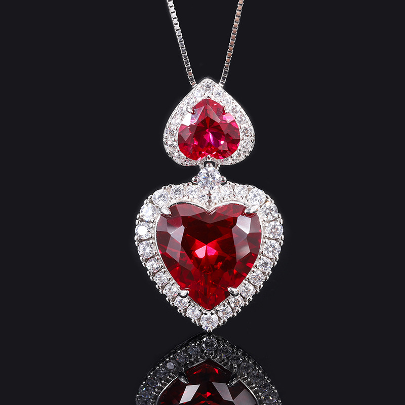 15*15 Love Jewelry Set S925 sterling Silver rose Red High Carbon Diamond Ring, Pendant Necklace, Earrings ,Antique Classic Elegant Precious Jewelry Se