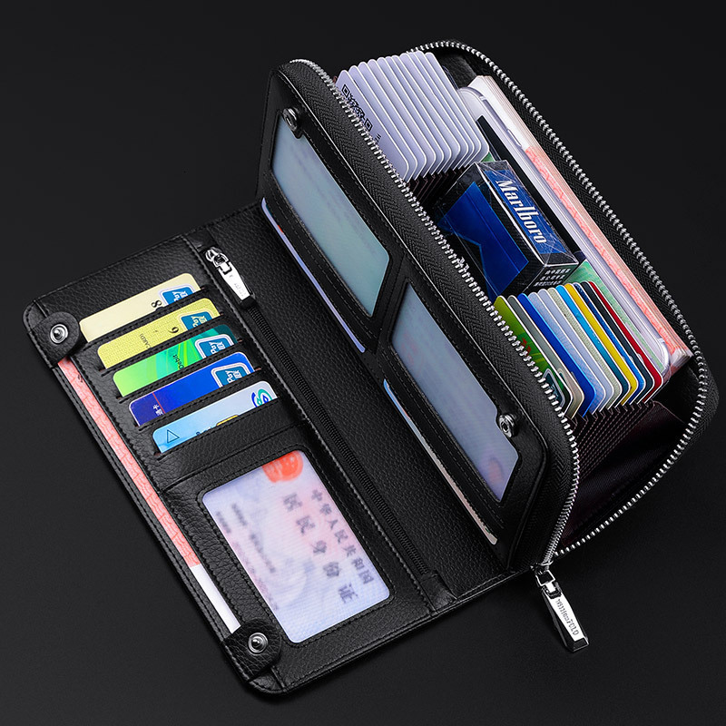 Free Shipping Designer Leather Bag Men's Long Wallet Handbag Card Bag Coin Purse Fashionable Top Layer Cowhide Phone Bag