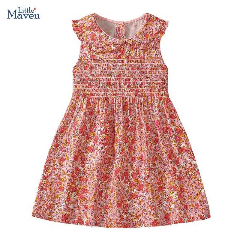Little maven Baby Girls Kids Clothes Childrens Clothing 2025 Summer New Sleeveless Cartoon Flowers Dresses 2-7 Years X250528
