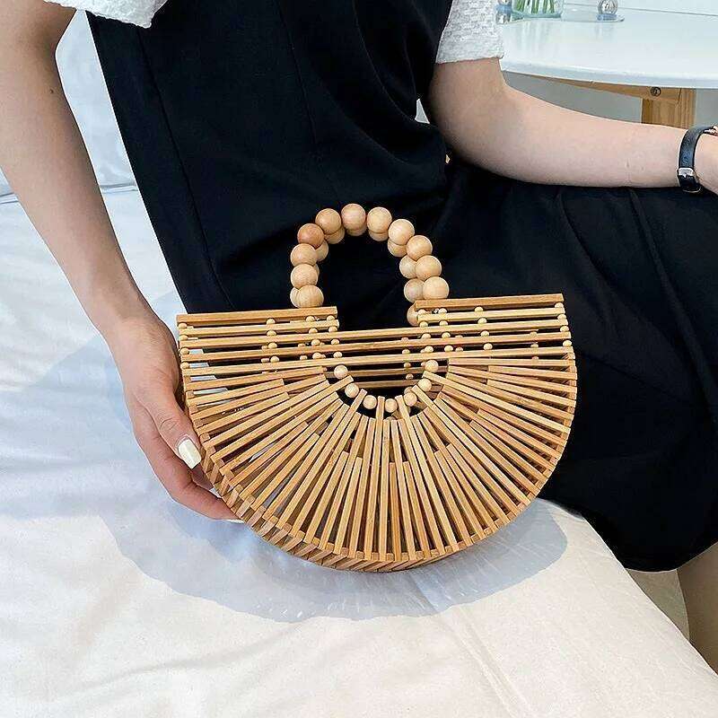 Designer Bag Fashion Design Women Pearl Handbag Bamboo Clutch Handmade Beach Bag