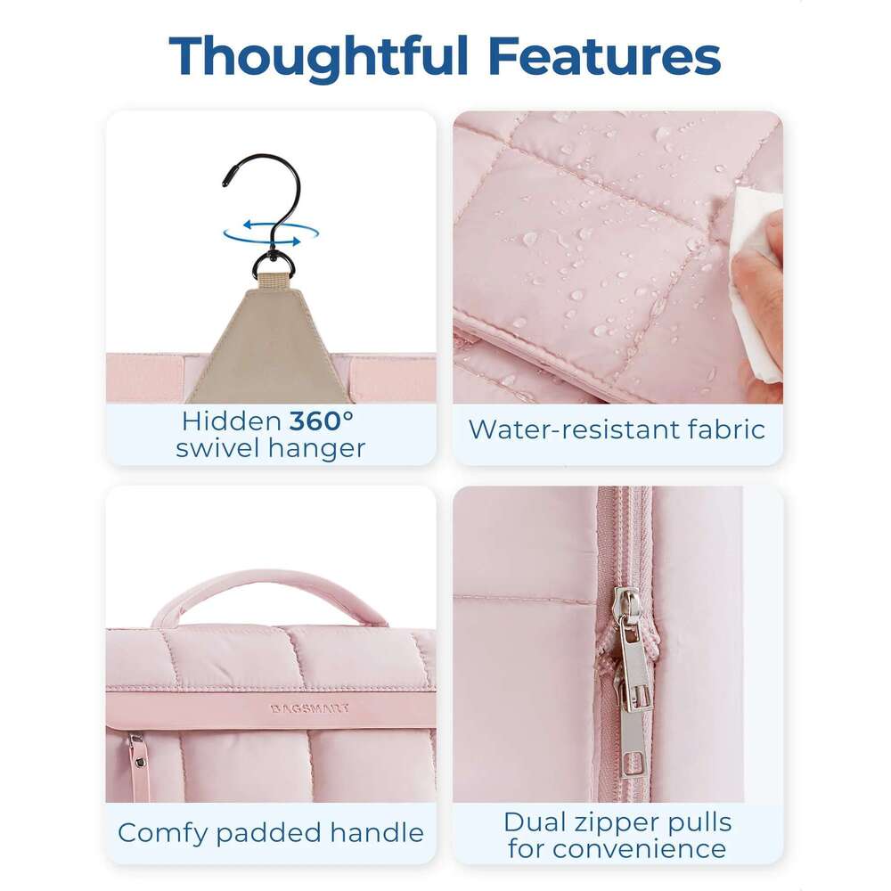 BAGSMART Hanging Toiletry Bag For Women, Lightweight Full-Open Cosmetic Organizer With Handle Travel Accessories