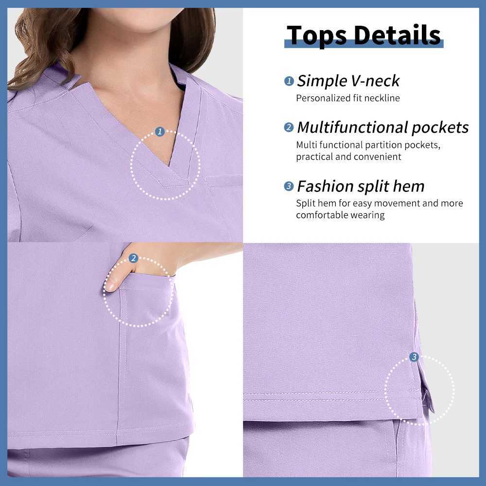Scrubs Tops+jogger Pants Set Uniform Suit Short Slve V-neck Nursing Uniform Women Multicolor Pet Doctor Scrub Medical Workwear X2505281