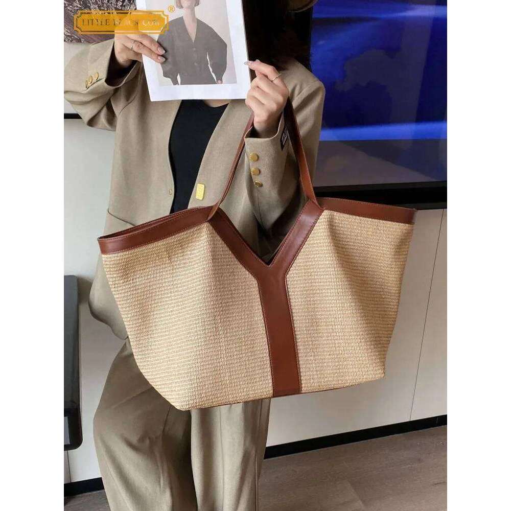 Vintage Ladies Designer Mixed Colors Stripe Straw Beach High Capacity Bucket Totes Women Casual Handbag Shoulder Bag