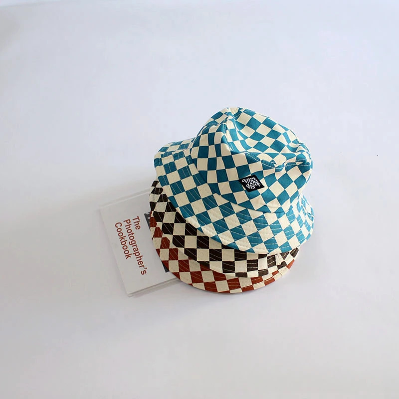 Checkerboard Pattern Kids Bucket Hat Cute Plaid Baby Boys Girls Sun Hat Soft Kids Children Fisherman Panama Caps 250528