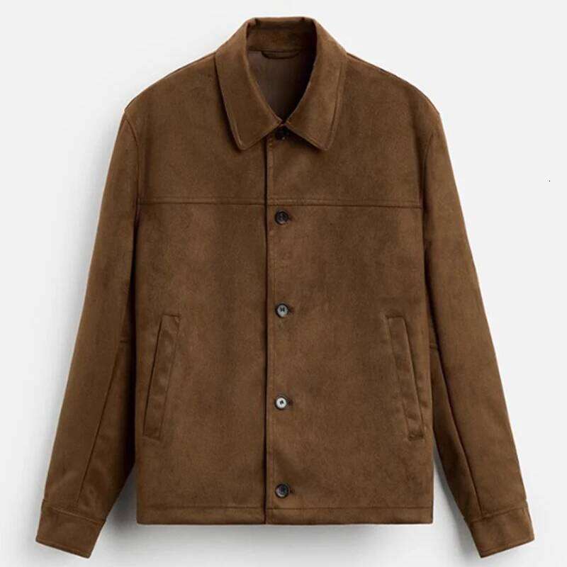 Women's Wear Men's Texture Imitation Suede Lapel Collar Straight Casual Jacket For Men