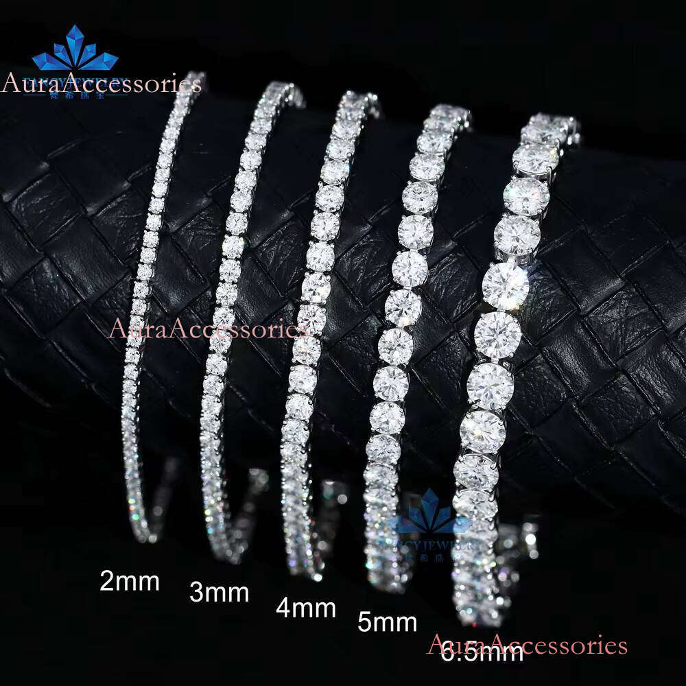 2mm-6.5mm Rhodium Plated Clover Bracelet Durable Solid Sier Tennis Chain Moissanite Fine Jewelry Wedding Gift