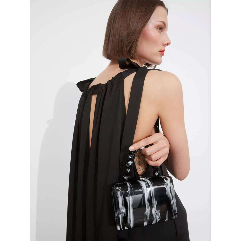 2025 Designer New Marble Texture Black Evening Bag Acrylic Clutch Women Wedding, Prom, Party Perfect Gift For Dating