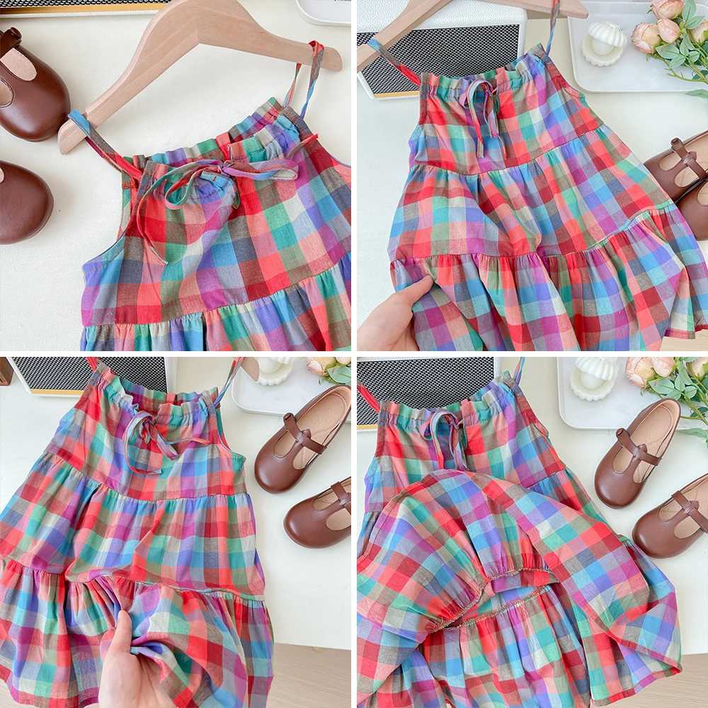 Bear Leader Girls Set 2023 Summer New Casual Dress Colorful Plaid Strap Dress Sleeveless Princess Dress Girls Fashion Dress X250528