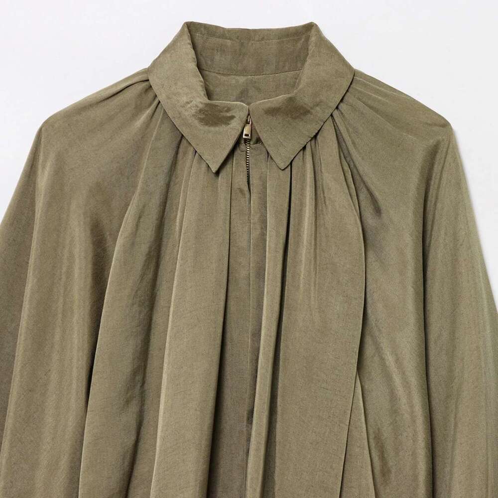 ZBZA Women's Classic Retro Jacket Lapel Long Sleeve Front Zipper Loose Hem Top Spring Summer New Casual Versatile Chic Outerwear