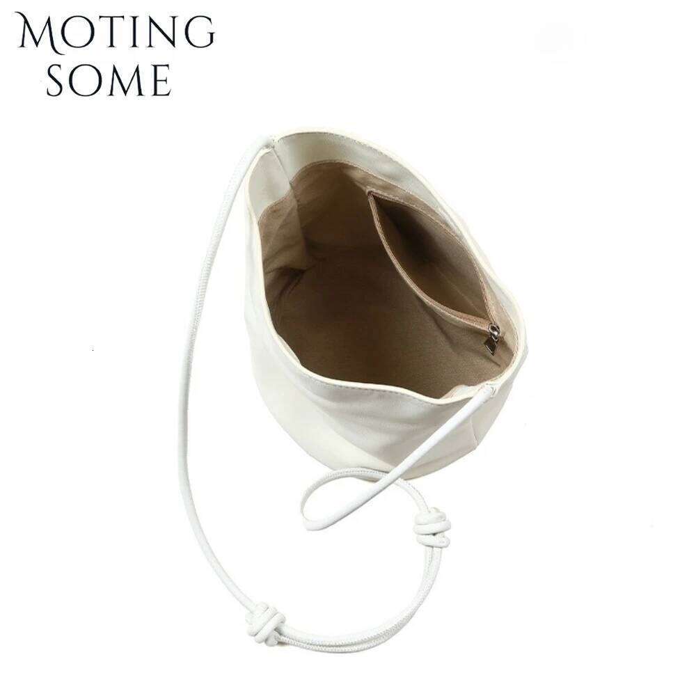 Motingsome Full Grain Cowhide Leather Handbag Women Mini Bucket Tote Strings Shoulder Summer Bags Daily Commuting Purse 2025 New